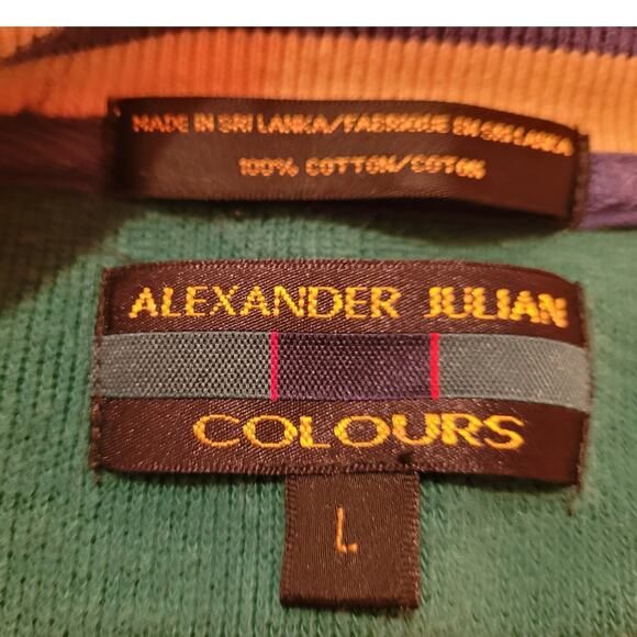 Vintage 90s Alexander Julian Colours Men’s Cotton V Neck Sweater L Yellow Navy - Picture 6 of 8